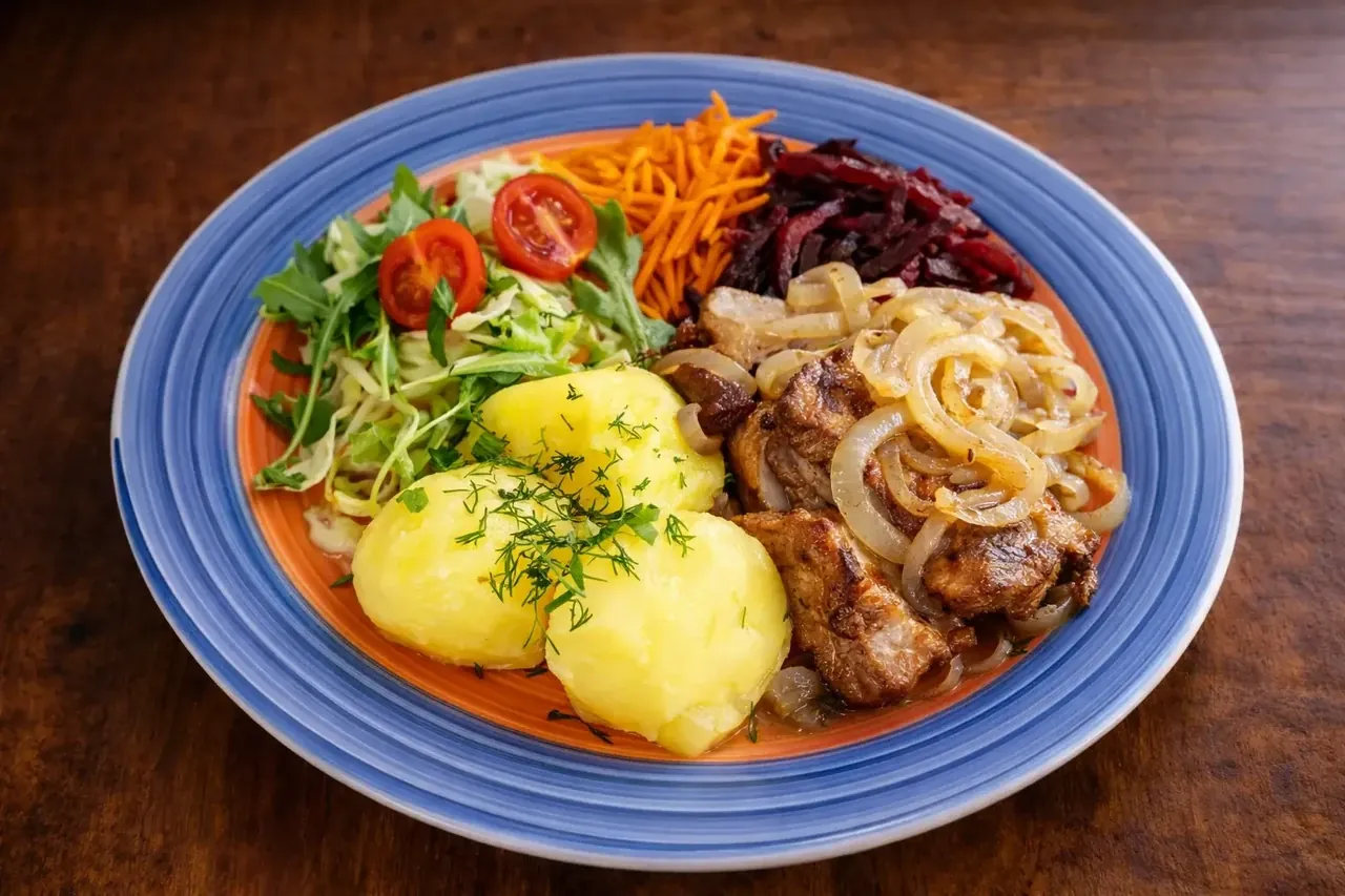 A daily main on a blue plate