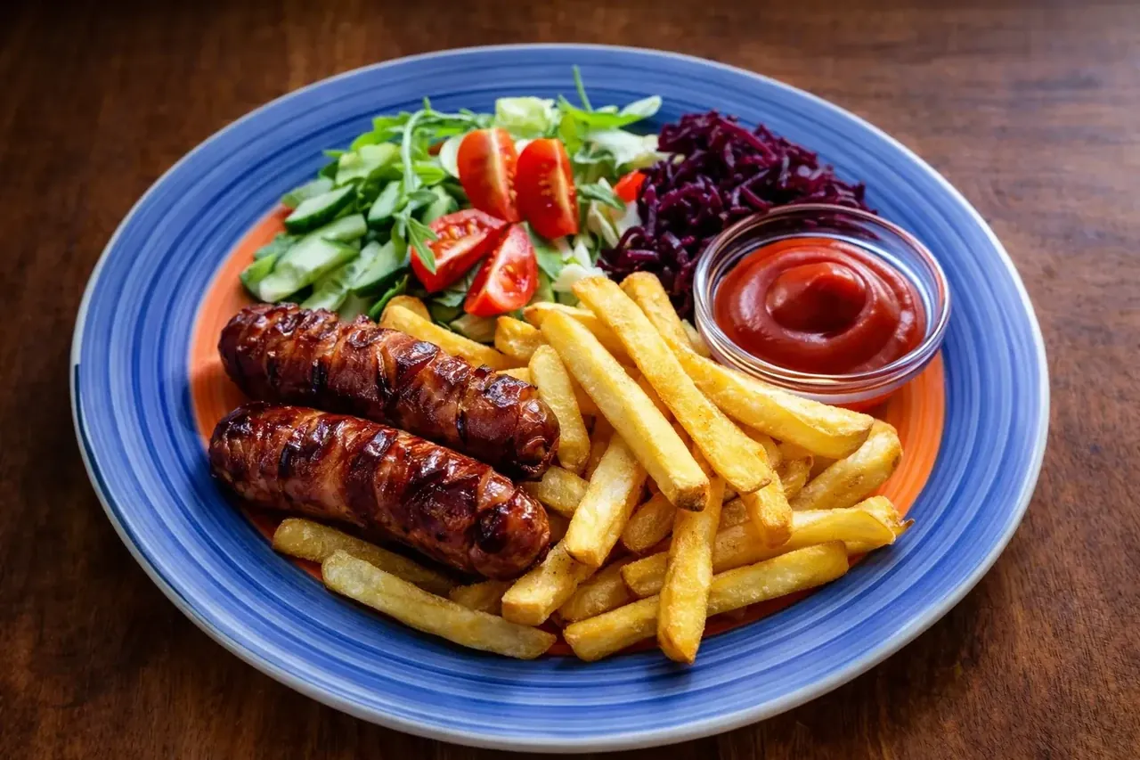 Grilled sausages with fries